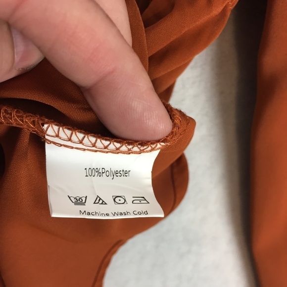 Shein Blouse Top Sz Large Elastic Waist Balloon Sleeves Flare Hem Burnt Orange - Picture 8 of 12